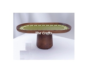 Bol de service au chocolat en bois et en cuir fait à la main forme ronde servant des collations à dessert bol pour la vaisselle - Product Image 6