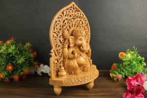 Statue de Ganesh en bois artisanal Nirmala pour la décoration de la maison, fabriquée à la main au Rajasthan, figurine de Ganpati - Product Image 3