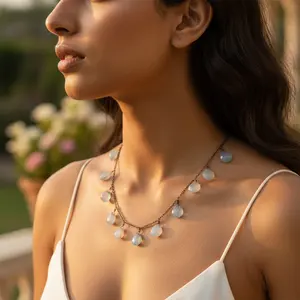 Collar Étnico de Plata con Cuentas para Mujer, con Turquesas y Perlas, Joyería de Acero Inoxidable para Fiesta o Regalo - Product Image 2