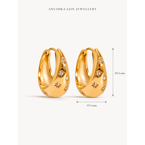 Pendientes de Aro con Diseño de Cúpula Estrellada en Oro de 14k, Chapados en Rodio, Estilo Geométrico Huggie - Product Image 5