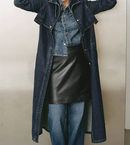 <b>Womens</b> Fashionable Long Denim Trench Coat Featuring High Neck Collar And Adjustable Waist Belt Stylish Dark Blue - Product Image 6