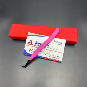 Vente en gros de pinces à cils professionnelles violettes à 90 degrés en acier inoxydable à fibres pointues, poignée en diamant durable, noir plasma - Product Image 6