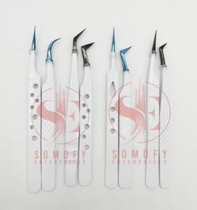 Pinzas de Precisión para Extensión de Pestañas de Acero Inoxidable, Antiestáticas, Duraderas, con Agarre Extra, Personalizables, Puntas Blancas, Azules y Negras, 10 mm - Product Image 2