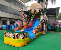 Toboggan aquatique girafe avec château gonflable, parcours à roues éléphant, château gonflable de fête foraine, location promotionnelle pour événements, équipement d'escalade commercial