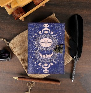 Cuaderno de cuero Sun Moon, diario impreso personalizado, cuaderno de bocetos, diario de cuero Vintage para hombres y mujeres - Product Image 5