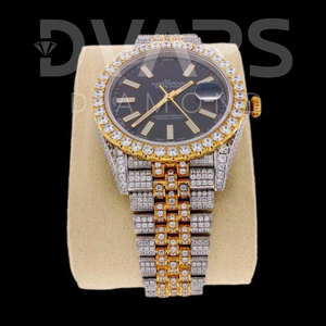 Montre mécanique ETA plaquée or rose de luxe, unisexe, sertie de moissanite VVS, affichage analogique, acier inoxydable, cadran en verre - Product Image 2