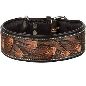 Collar de perro acolchado de cuero genuino ancho y resistente para mascotas de todos los tamaños, diseño floral personalizado, herramientas de cuero en relieve, collar para mascotas - Product Image 6