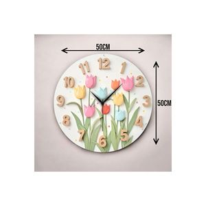 Horloge murale de table silencieuse en bois de numéro de motif de fleur d'impression colorée 50cm idée cadeau parfaite - Product Image 1