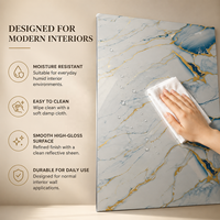 Panneau mural en PVC brillant MORLENX, agate bleu blanc or, feuille de marbre UV, pour la décoration d'hôtels et de villas