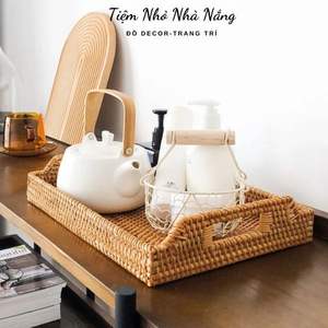 Bandeja de mimbre de bambú moderna hecha a mano con asa, bandeja redonda para servir alimentos de pared alta, multiusos - Product Image 2