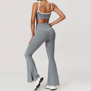 Conjunto de Yoga para Mujer Talla Grande, Color Sólido, Sensación Suave, 2 Piezas, Secado Rápido, Transpirable, Sin Costuras, Cintura Elástica Personalizada, Spandex/Nailon de Alta Calidad - Product Image 2