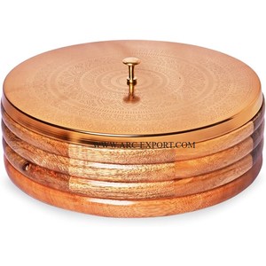 Natural <b>Wood</b> Round Shape Roti Chapati Container With Designing Lid <b>Large</b> Size Table Decorative Home and Kitchen Roti Container - Product Image 1