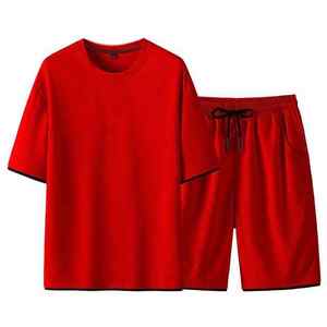 High Street Sportswear Ensembles de vêtements d'extérieur d'été pour hommes Mode Deux pièces Coton Respirant Surdimensionné T-shirt Shorts High Hommes - Product Image 1