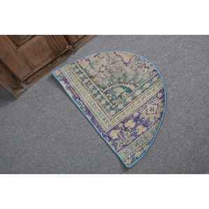 Alfombra de 2.4x1.4 pies, Alfombra Turca Vintage, Alfombra de Lana Azul - Product Image 1