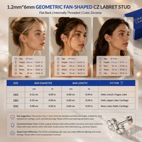 Anting-anting stud labret titanium ASTM F136 warna-warni bermotif bunga, bagian belakang datar, dengan CZ, hipoalergenik untuk perhiasan tindik.