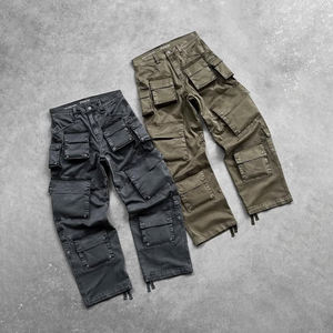 جينز رجالي أسود من DiZNEW لعام 2025 بتصميم مرقع فضفاض وواسع الساق مع جيوب متعددة وأزرار ومسامير - Product Image 2