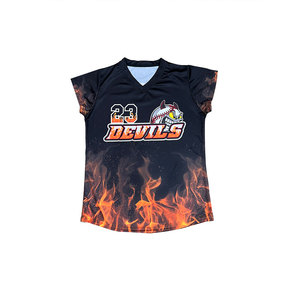 Personalizado nuevo diseño transpirable béisbol cuello en V Jersey al por mayor de alta calidad sublimación Softball señoras Jersey - Product Image 5
