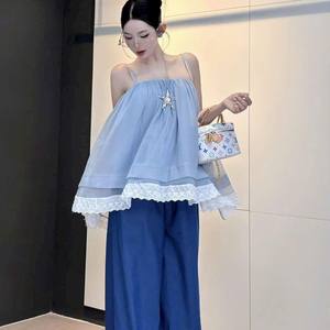 Conjunto de Dos Piezas para Mujer al por Mayor: Camisola Ligera de Gasa y Pantalones Anchos Holgados - Product Image 6