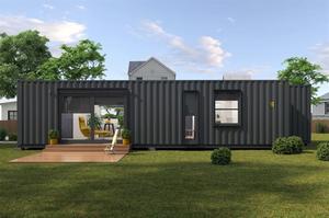 Maison préfabriquée minimaliste moderne avec porte coulissante en verre et terrasse extérieure à balançoire - Product Image 2