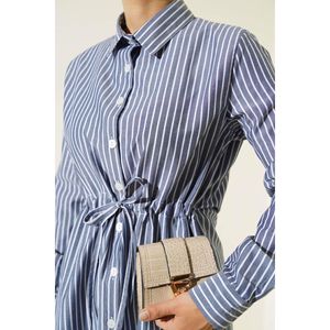 เสื้อเชิ้ตยาวเอวลายทางสีน้ำเงินเข้ม - Product Image 4