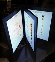 Porte-menu personnalisé avec rétroéclairage LED, haute qualité, certifié ISO9001, impression de logo, gaufrage, couverture de menu en cuir PU, restaurants