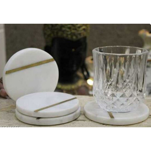 Exclusive Quality White Marble Coaster Round Shape Brass Design <b>Set</b> <b>of</b> 4 Decorative Coasters for Cups <b>Mugs</b> Beverage Coasters - Product Image 5