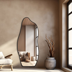 Miroir mural décoratif cadre en bois avec résine époxy couleur noire miroir arqué pour dressing longueur totale miroir direct au prix d'usine - Product Image 1