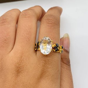 Design à la mode cristal Quartz pierre anneau solide 925 argent Sterling plaqué or ovale coupe broche ensemble romantique mariage fiançailles - Product Image 4