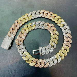 Collar de cadena de eslabones cubanos de moissanita de 16MM, cadena de plata 925 con corte brillante redondo helado personalizado y baguette para hombres de alta calidad - Product Image 1