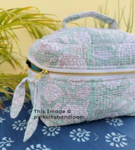 Hand Block Printed Quilted Zipper Fashion <b>Vanity</b> <b>Bag</b> Cosmetic Kit Makeup Accessory for Women Travel Organizer - Product Image 3