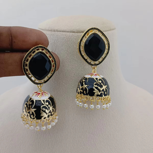 Impresionante conjunto de pendientes Jhumka de esmalte de medianoche Mughal Art Fusion personalizable latón hecho a granel pendientes de gota de moda - Product Image 1