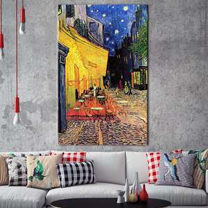 Toile imprimée : Paysage nocturne de terrasse de café avec ciel étoilé, Van Gogh, encadré style galerie - Product Image 1