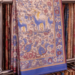 Sari Kalamkari en coton et soie, motif ivoire, peint à la main, ethnique indien, pour tous les jours, festivals et soirées - Product Image 4