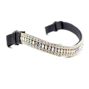 Luxe 5 rangées de cristaux d'opale strass décoratif noir anglais cuir cheval front bande avec boucle personnalisée fin fermeture - Product Image 2