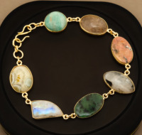 Chaîne à maillons en laiton plaqué or 18 carats faite à la main, bijoux tendance ajustables en amazonite, jaspe, pierre de lune, etc., pour femme, mariage