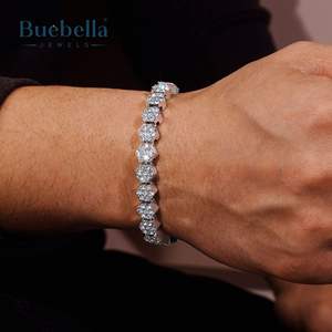 8mm 18K White Gold 925 <b>Sterling</b> <b>Silver</b> VVS Moissanite Diamond Hexagon Tennis <b>Bracelet</b> for <b>Men</b> - Product Image 1