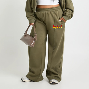 Pantalon de survêtement droit d'hiver pour femme, personnalisé avec logo en dentelle imprimé par transfert thermique, style streetwear, en molleton polyester/coton, vente en gros - Product Image 1