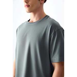 Camiseta básica para hombre color caqui, 100% algodón, textura gruesa y suave, corte holgado, tejido de punto -88353 - Product Image 4