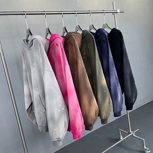 450g algodón Terry liso desgastado de gran tamaño en blanco piedra ácido Vintage lavado Sudadera con capucha de gran tamaño pulóver Essentials Sudadera con capucha - Product Image 2