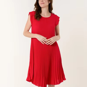 Custom High Quality Women's Dress <b>for</b> Summer Round-Neck Pleated Cap Sleeve Available Different Colours Leopard Pattern Woven - Product Image 1