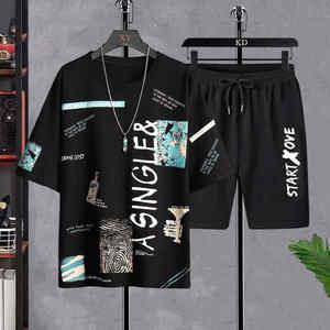 Nouveau style de jogging d'été personnalisé à manches courtes 2 pièces Ensemble de survêtements courts 6XL grande taille avec impression graphique pour hommes Ensemble t-shirts et shorts - Product Image 5