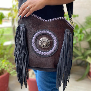 Nouveau Style occidental cheveux sur cacher fourrure daim cuir frange sac haute qualité Boho femmes fourrure cuir Unique moyen Concho frange sacs - Product Image 1