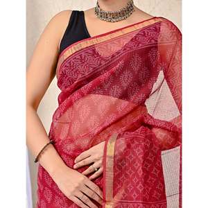 Sari de Chifón Estampado Kota Doriya con Blusa para Fiestas y Eventos - Product Image 2