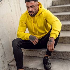 Sudadera con capucha térmica suave cómoda de tamaño al por mayor amarilla para hombre logotipo personalizado - Product Image 2