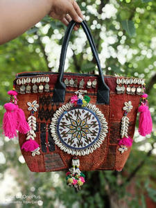 Indian Handmade Traditional Embroidered Handbag <b>Women</b> Vintage Banjara Tassel Shopping <b>Bag</b> Stylish Boho Hippie Seashell <b>Tote</b> <b>Bag</b> - Product Image 2
