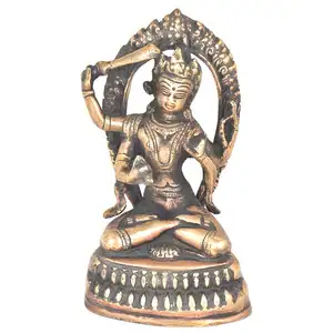 수제 인도 황동 골동품 티벳 Manjushri 조각 입상 동상 홈 장식 선물 항목 크기: 20x12 cm SBB-241