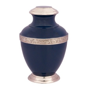 โกศใส่ศพทำจากทองเหลืองสำหรับผู้ใหญ่พร้อมสายรัดสีทองและน้ำเงินโกศโลหะสำเร็จรูปสำหรับขี้เถ้าของมนุษย์ - Product Image 1