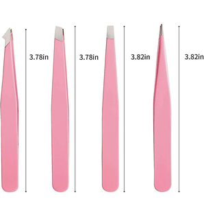 High Quality 4 Piece Stainless Steel Slanted Tip Reusable Durable Eyebrow Tweezer <b>Set</b> - Product Image 2