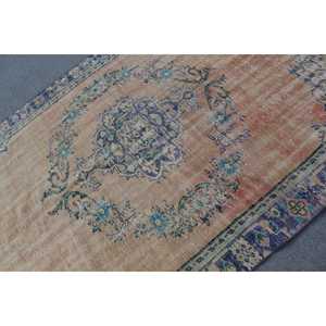 Alfombra Vintage de 5.8x8.8 pies, Alfombra Turca Grande, Alfombra de Lana con Rayas Azules - Product Image 5