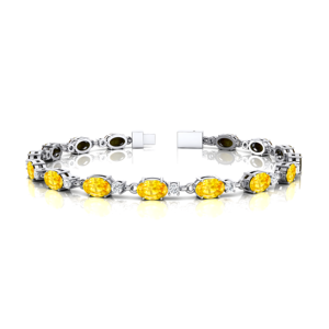Bracelet de tennis en saphir jaune taillé en diamant rond naturel et ovale pour femme Bracelet à breloques en diamant élégant à une broche en or 14 carats - Product Image 4